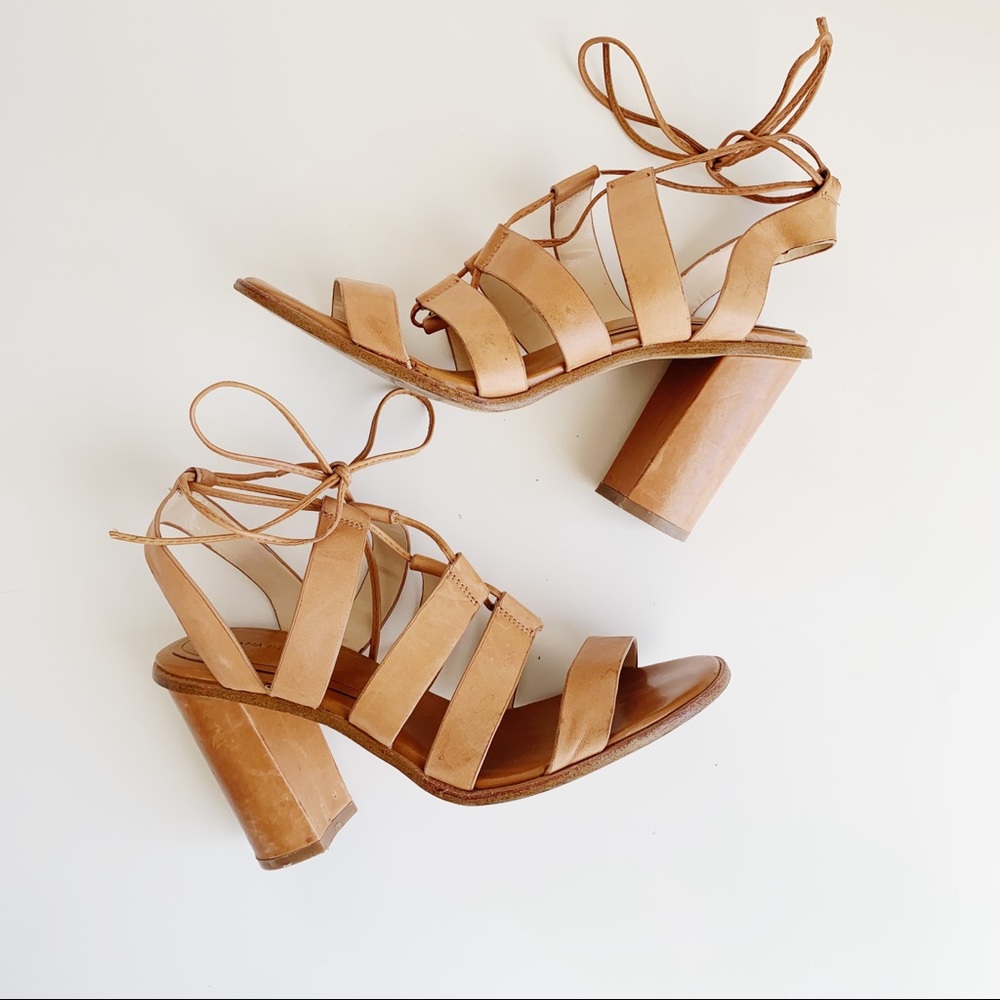 Banana Republic Strappy Tie Tan Block Heels